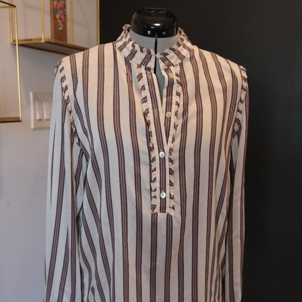 Maliparmi striped silk long sleeve blouse with ruffles
